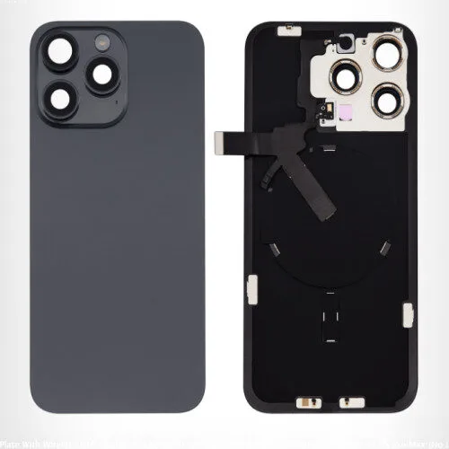 iPhone 15 Pro Max Achterkant Glas - (incl. camera lens, zaklamp en draadloze oplader) -  Zwart