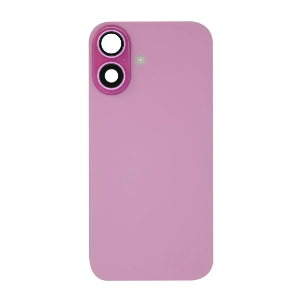 iPhone 16 big hole back glass collar magnet wireless charging pink iPhone 16 Achterkant Glas - (incl. camera lens, zaklamp en draadloze oplader) - Roze