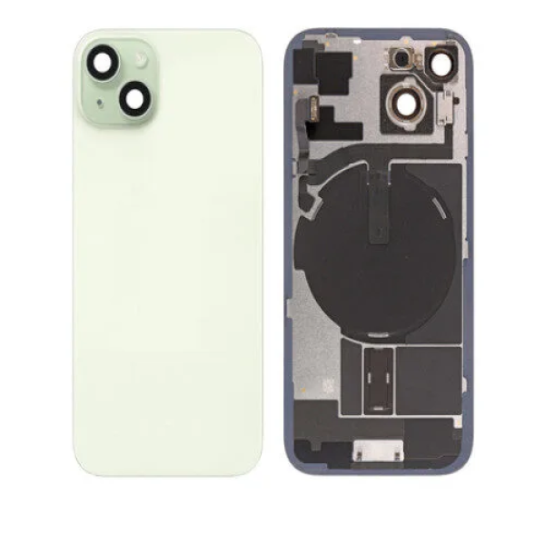 iPhone 15 big hole back glass collar magnet wireless charging green iPhone 15 Achterkant Glas - (incl. camera lens, zaklamp en draadloze oplader) - Groen