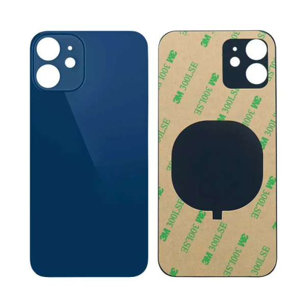 iPhone 12 big hole back cover blue iPhone 12 Achterkant Glas - Big hole -Blauw