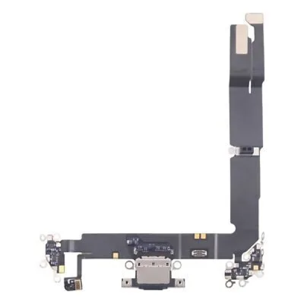 iPhone 16 Pro Max charging port flex pulled A black iPhone 16 Pro Max charging port flex pulled A Zwart